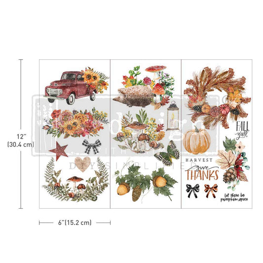 Re-Design With Prima® Mini Transfer - Autumn Essentials - 6x12", 3 Sheets