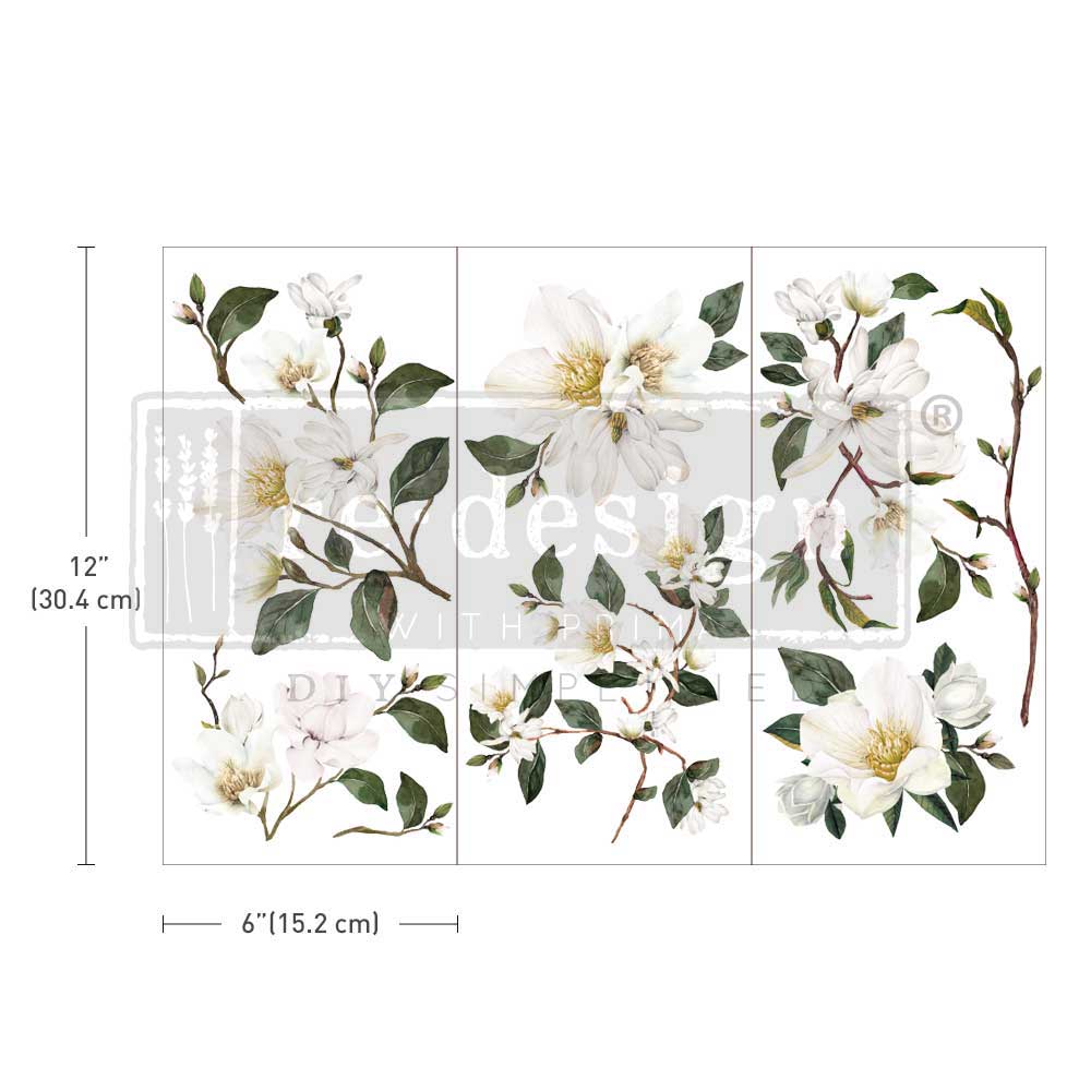 Re-Design With Prima® Mini Transfer - White Magnolia - 6x12", 3 Sheets