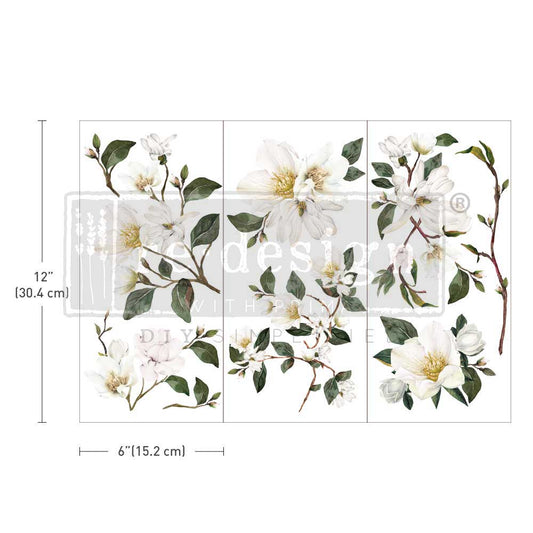 Re-Design With Prima® Mini Transfer - White Magnolia - 6x12", 3 Sheets