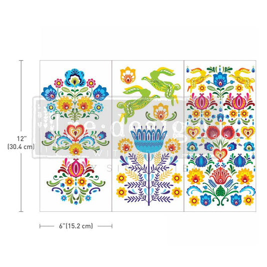 Re-Design With Prima® Mini Transfer - Floral Polish - 6x12", 3 sheets