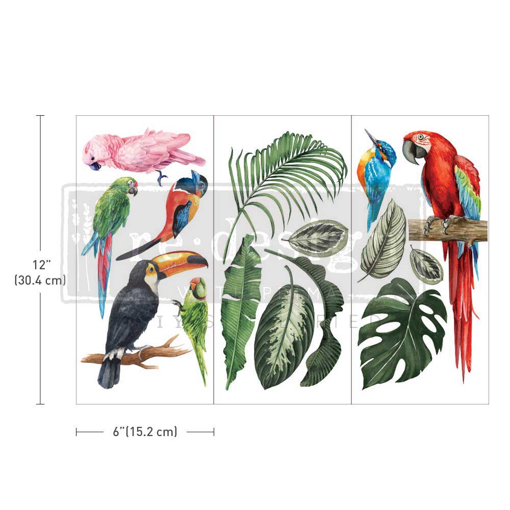 Re-Design With Prima® Mini Transfer - Tropical Birds - 6x12", 3 Sheets