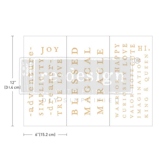 Re-Design With Prima® Mini Transfer - Powerful Words - 6x12", 3 sheets