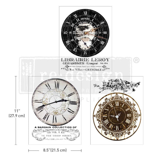 Re-Design With Prima® Middy Transfer - Vintage Clocks - 3 Sheets, 8.5x11"