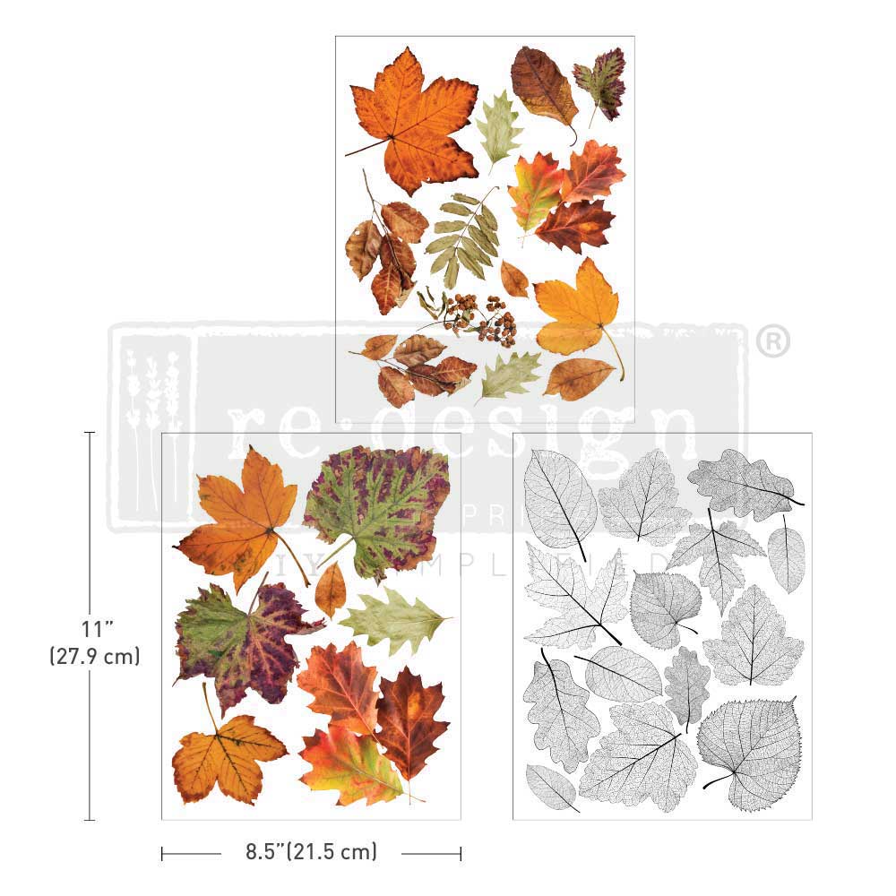 Re-Design With Prima® Middy Transfer - Crunchy Leaves Forever - 3 Sheets, 8.5x11"