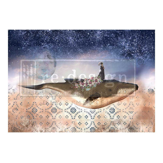 Re-Design With Prima® 1A Decoupage Rice Paper - Whale In Cosmos - 23.4 x 33.1"