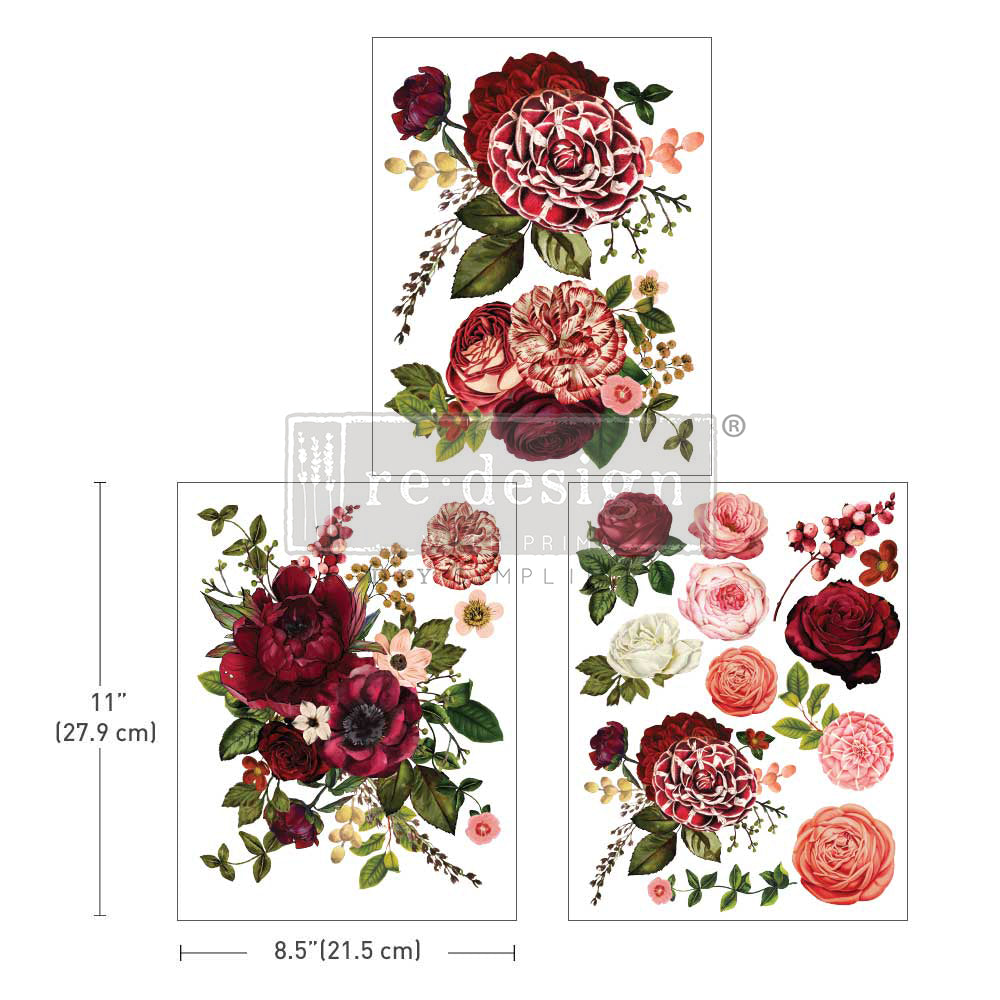 Re-Design With Prima® Middy Transfer - Burgundy Love - 3 Sheets, 8.5x11"