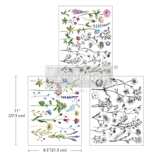 Re-Design With Prima® Middy Transfer - Tiny Flowers - 3 Sheets, 8.5x11"