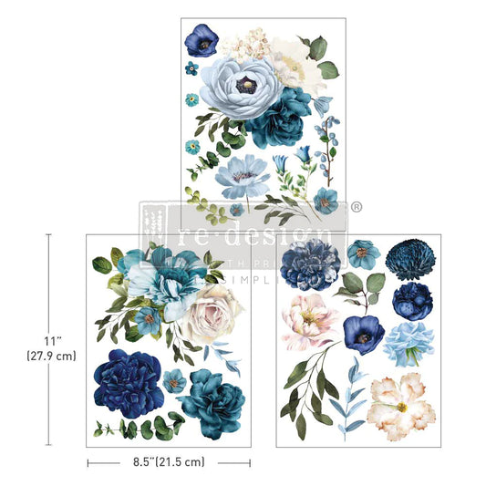 Re-Design With Prima® Middy Transfer - Blue Flowers - 3 Sheets, 8.5x11"