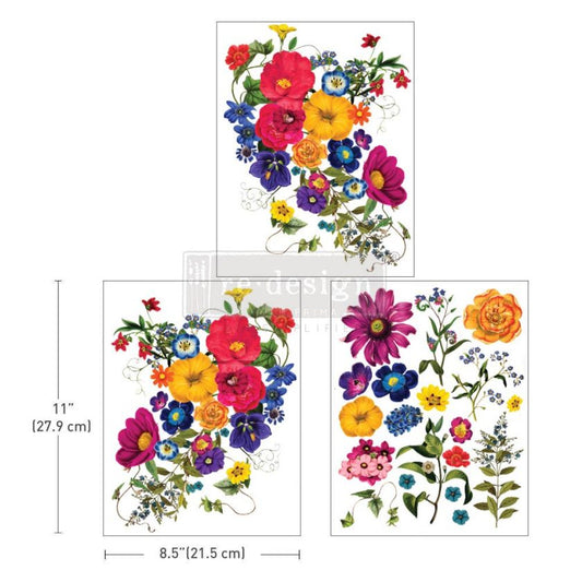 Re-Design With Prima® Middy Transfers - Floral Kiss - 8.5x11" 3 Sheets