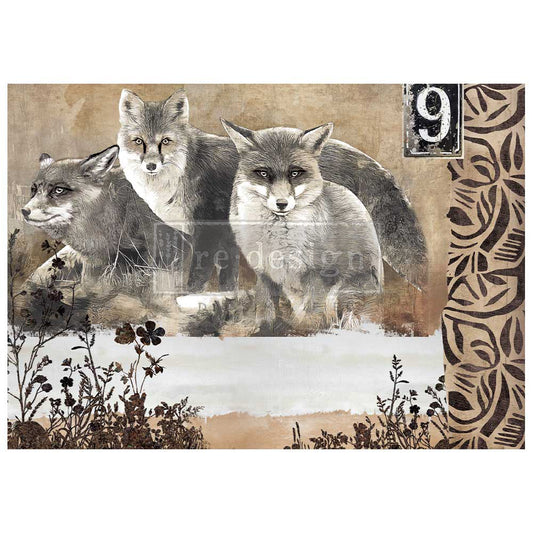 Re-Design With Prima® 1A Decoupage Rice Paper - Calm Foxes - 23.4 x 33.1"