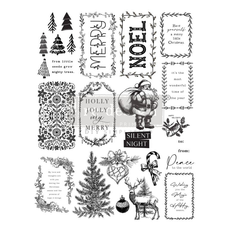 Re-Design With Prima® Decor Clear Stamps - Merry and Bright Tags 8.5x11"