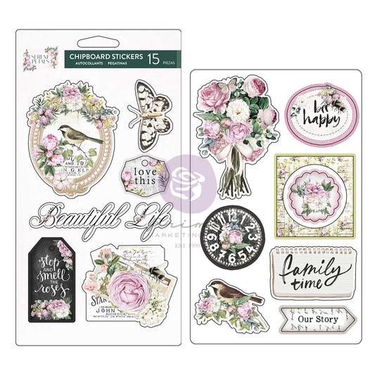 Prima Marketing - Serene Petals Collection Chipboard Stickers 15 pcs