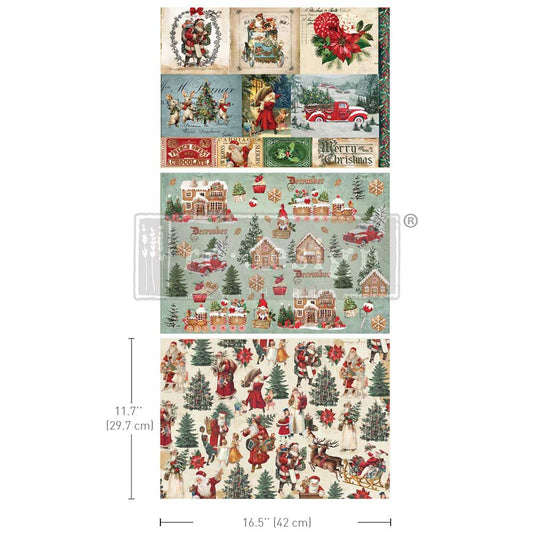 PRE-ORDER Re-Design With Prima® A3 Decoupage Fiber - Santaland Sparkle 11.7x16.5" 3 Sheets