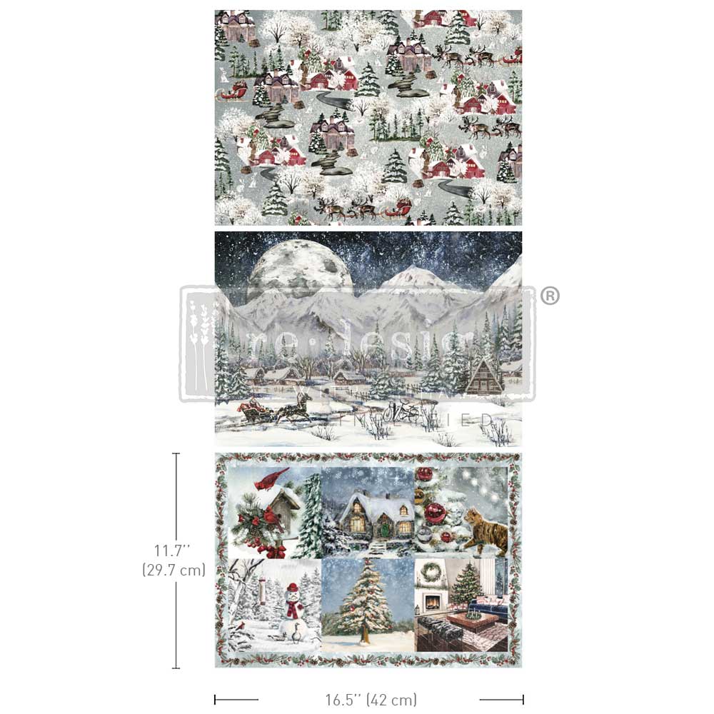 Re-Design With Prima® A3 Decoupage Fiber - Snowfall Splendor 11.7x16.5" 3 Sheets