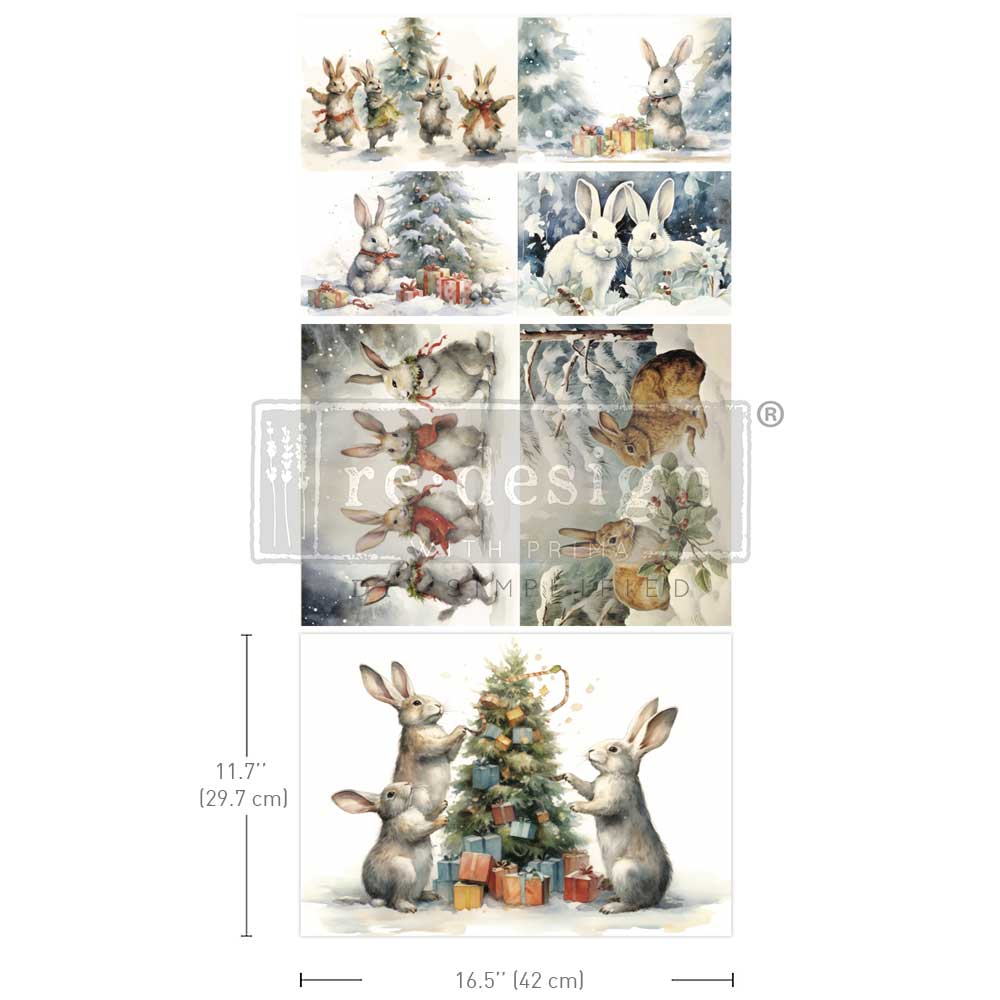 PRE-ORDER Re-Design With Prima® A3 Decoupage Fiber Bunny Wonderland 11.7x16.5" 3 Sheets