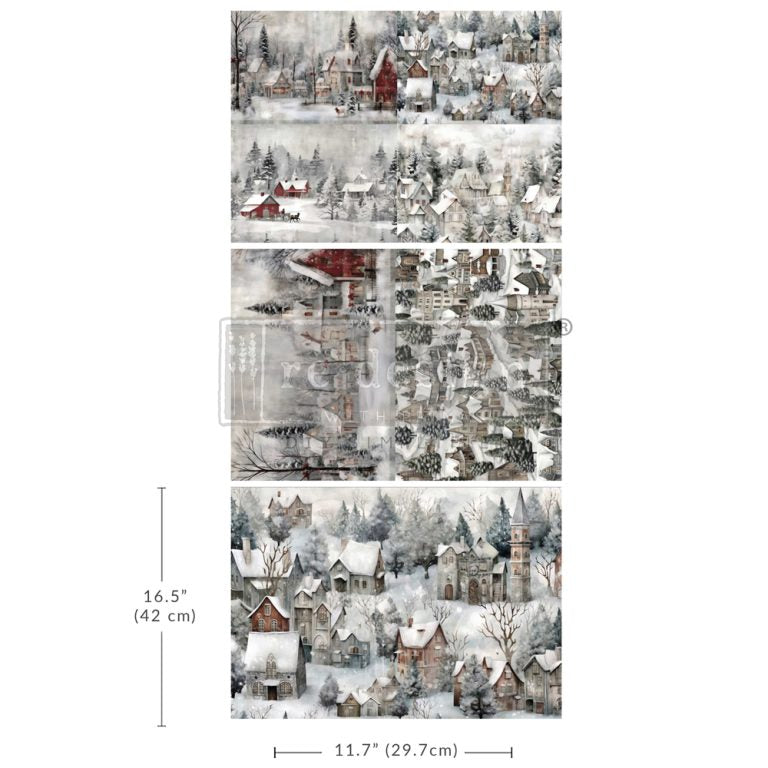 Re-Design With Prima® A3 Decoupage Fiber - Silent Night Snow Village 3 Sheets