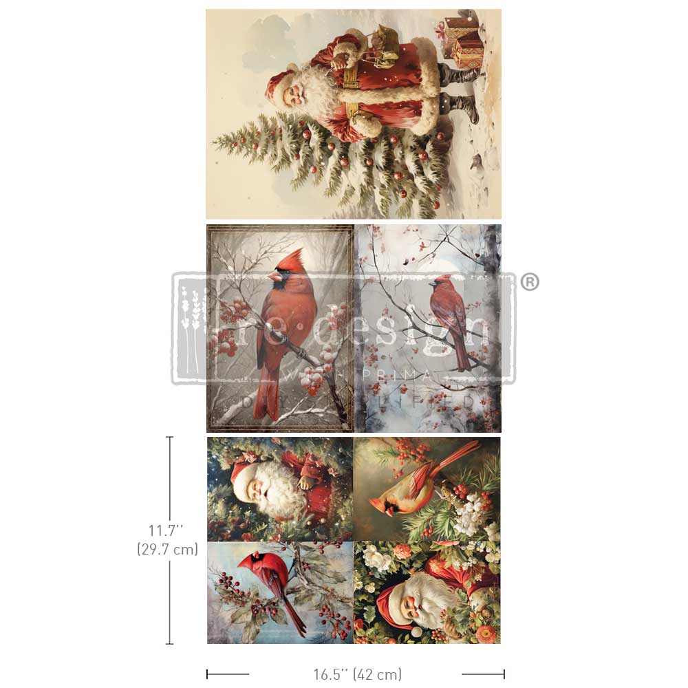 PRE-ORDER Re-Design With Prima® A3 Decoupage Fiber - Festive Cardinal 11.7x16.5" 3 Sheets