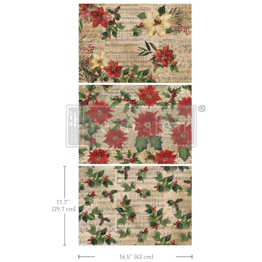 PRE-ORDER Re-Design With Prima® A3 Decoupage Fiber - Poinsettia  11.7x16.5" 3 Sheets