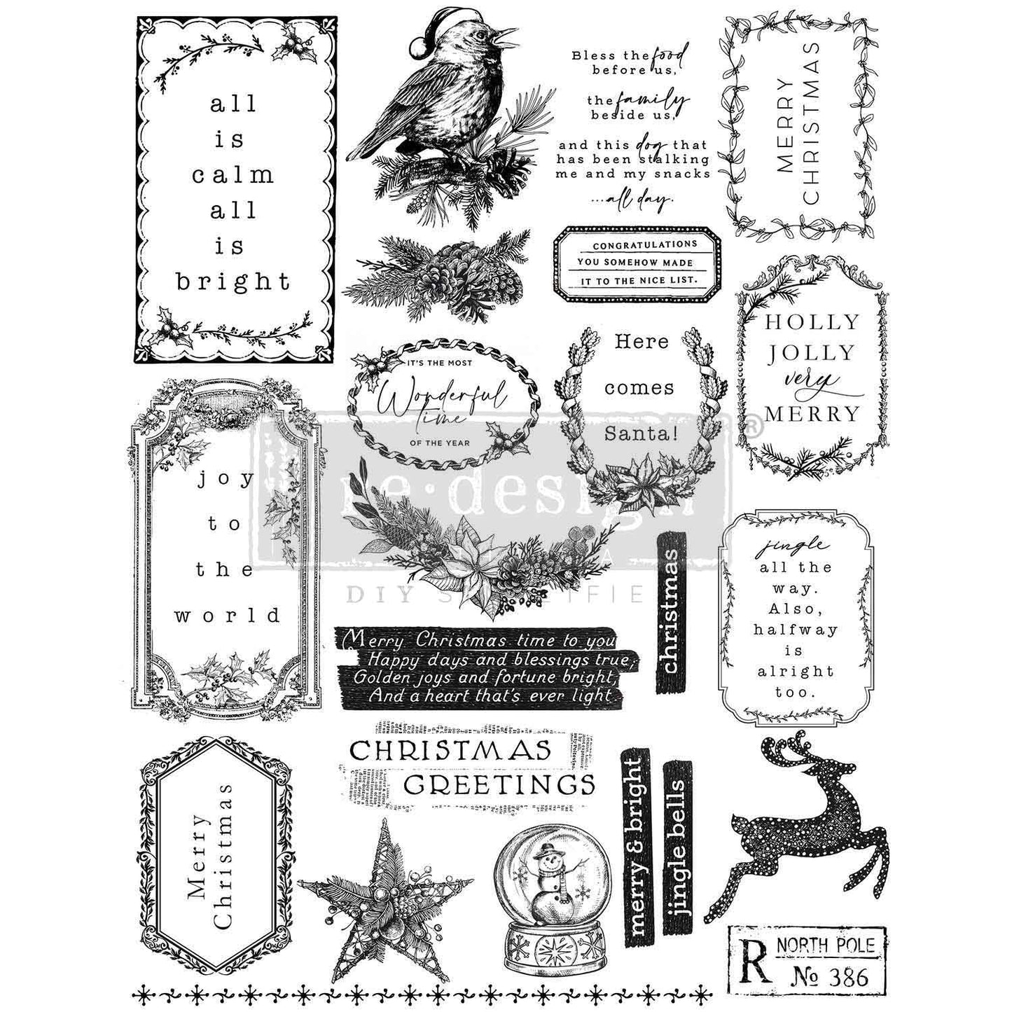 Re-Design With Prima® Decor Clear Stamps - Holly Jolly  8.5x11"