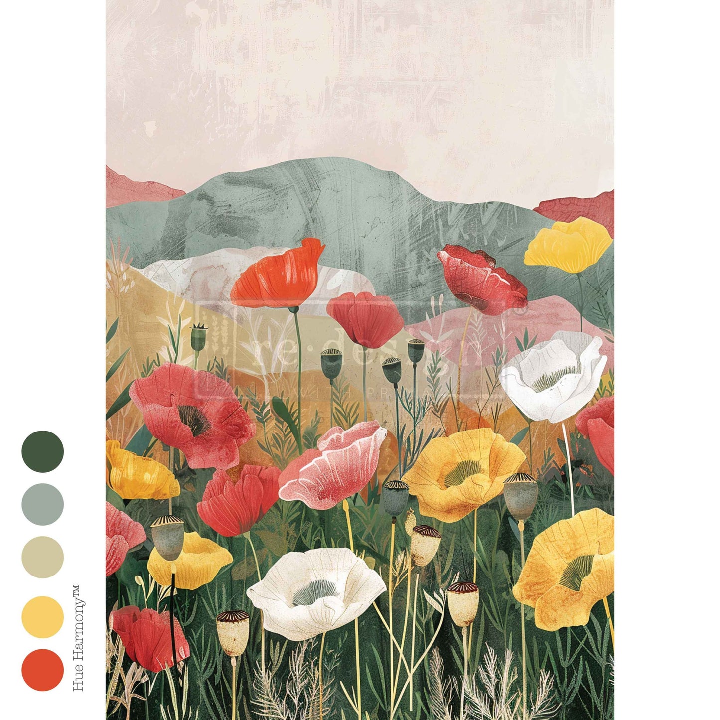 Re-Design With Prima® A3 Decoupage Fiber - Impression of Poppies 11.7x16.5"
