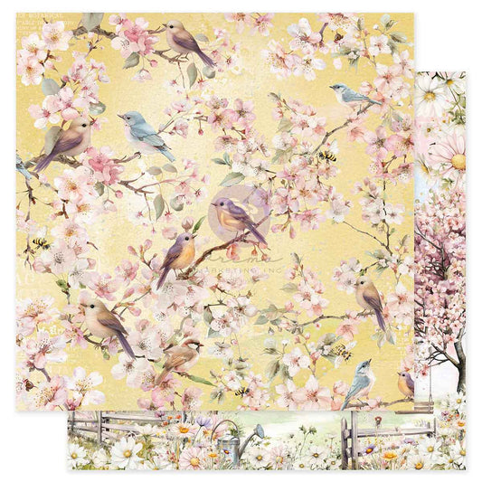 Prima Marketing - Among the Wildflowers 12x12 Paper Sheet, Birdsong In Bloom