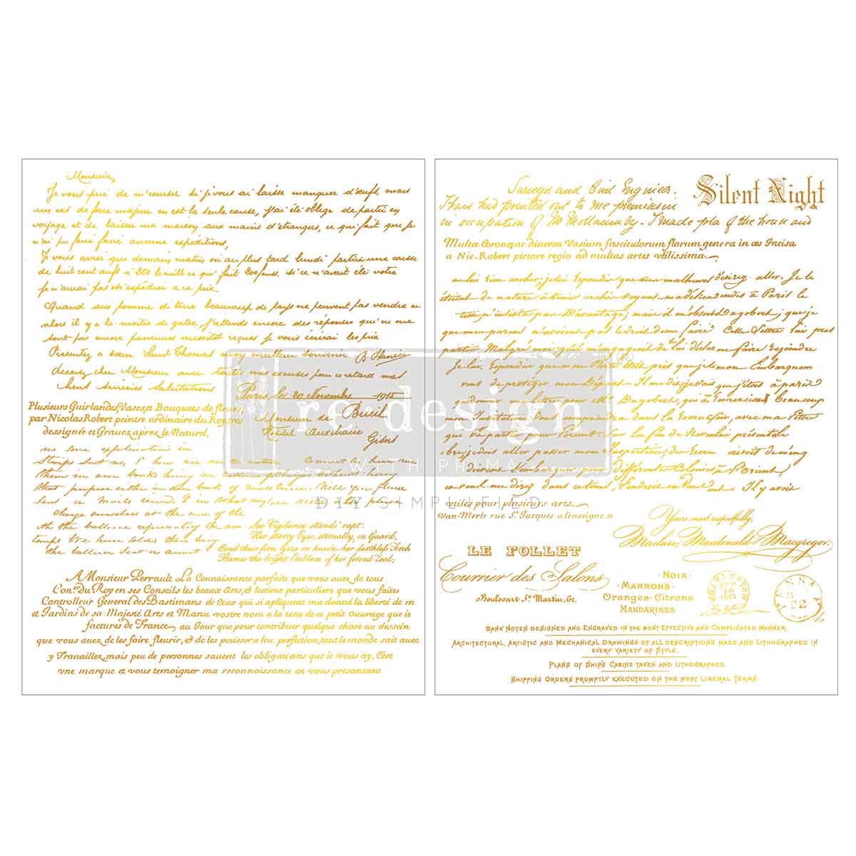 Re-Design With Prima® Middy Transfers - Kasha Gilded Noel Script 8.5x11"