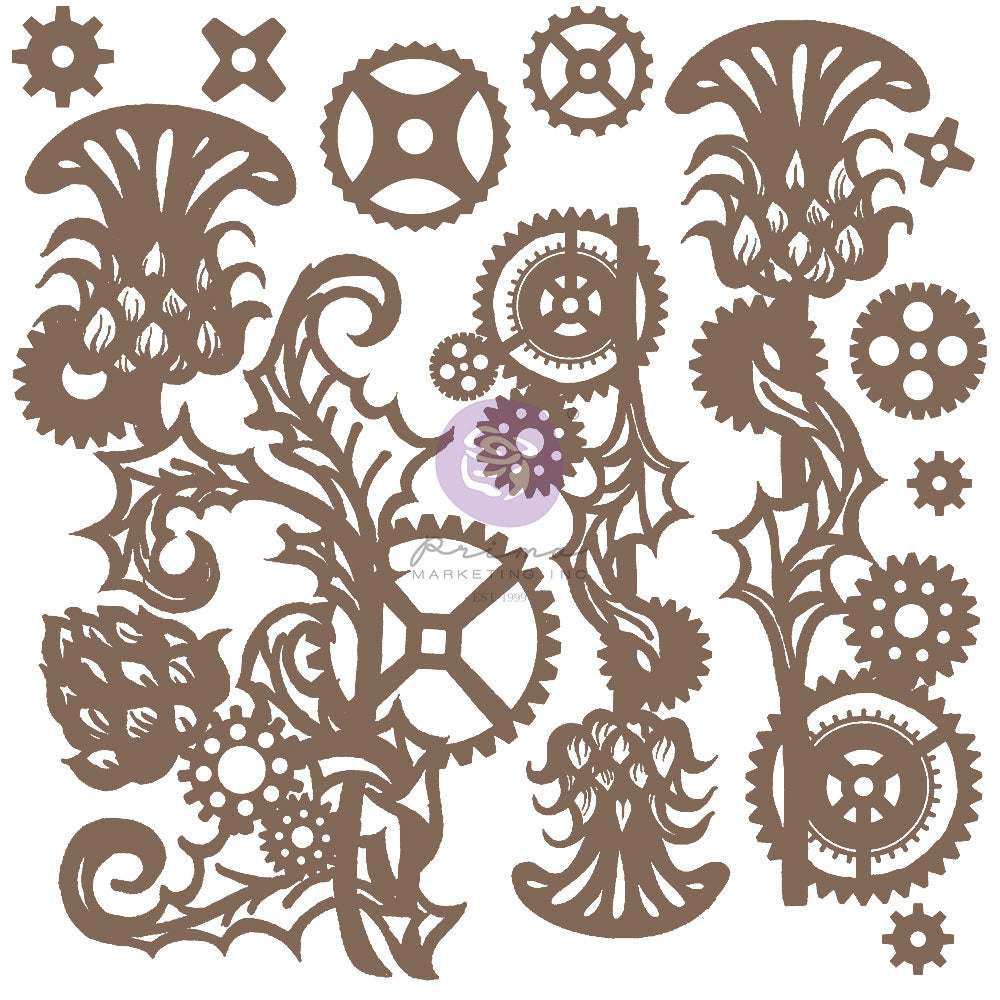 Finnabair Decorative Laser Cut Chipboard - Mechanical Thistle Design : 11 Pieces