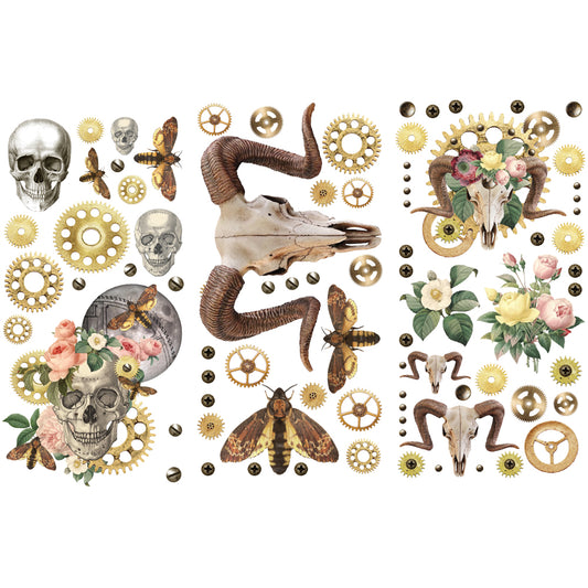 Finnabair Rub On Transfer Boho Skulls 6"x12"