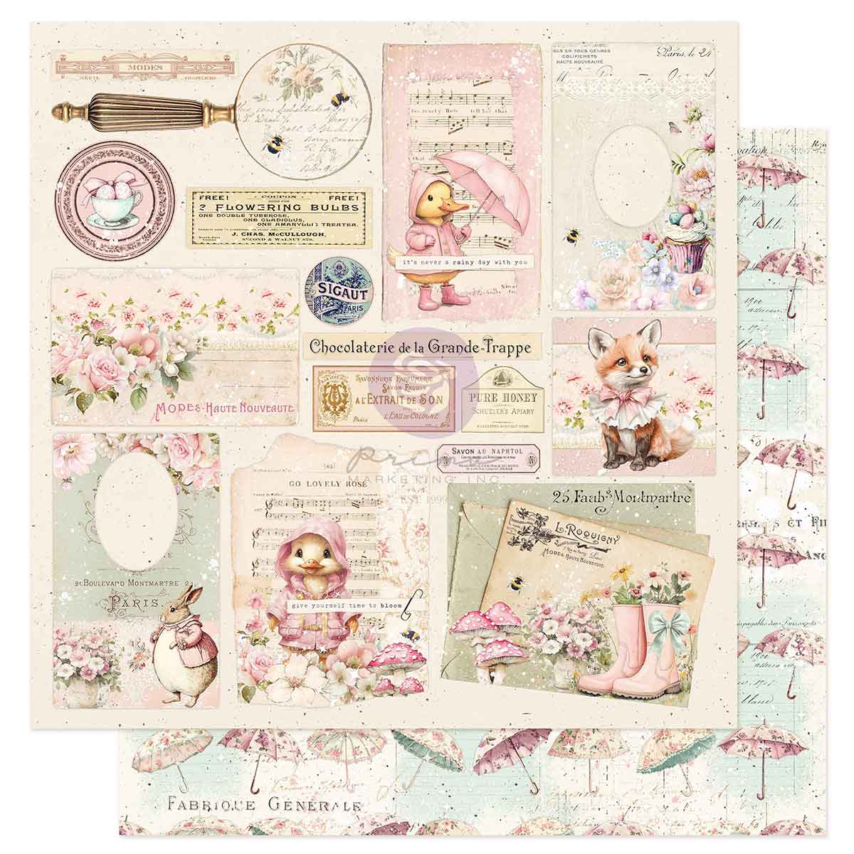 Prima Marketing - Sweet Spring 12x12 Paper Sheet, Never A Rainy Day With You