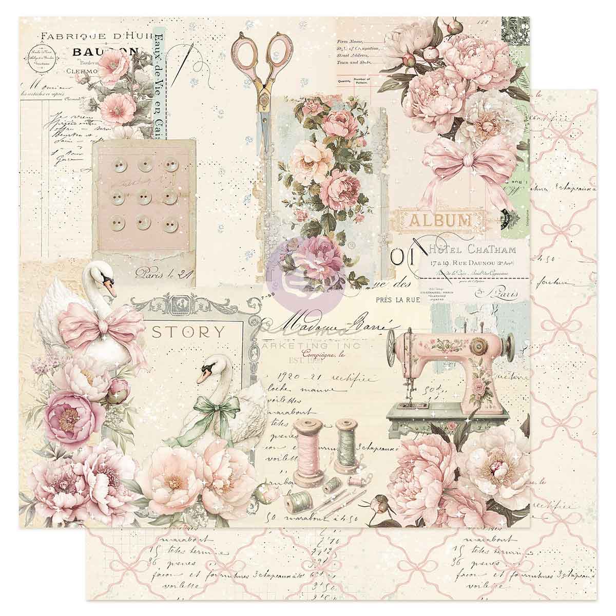 Prima Marketing - Buttons & Keepsakes 12x12 Paper Sheet, A Beautiful Story
