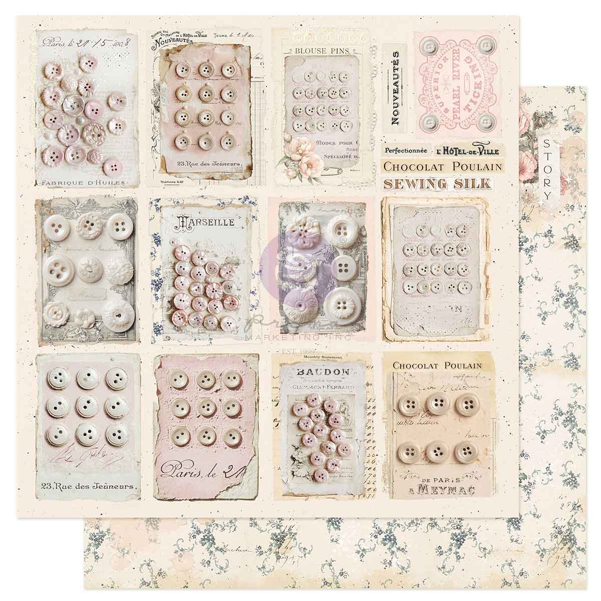Prima Marketing - Buttons & Keepsakes 12x12 Paper Sheet, Tattered Beauties