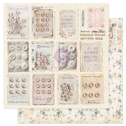 Prima Marketing - Buttons & Keepsakes 12x12 Paper Sheet, Tattered Beauties