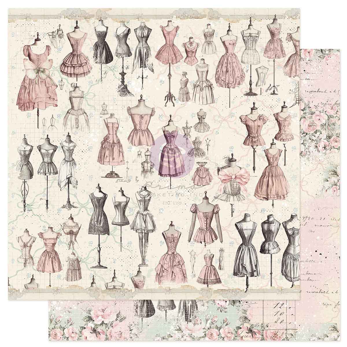 Prima Marketing - Buttons & Keepsakes 12x12 Paper Sheet, Elegant Keepsakes