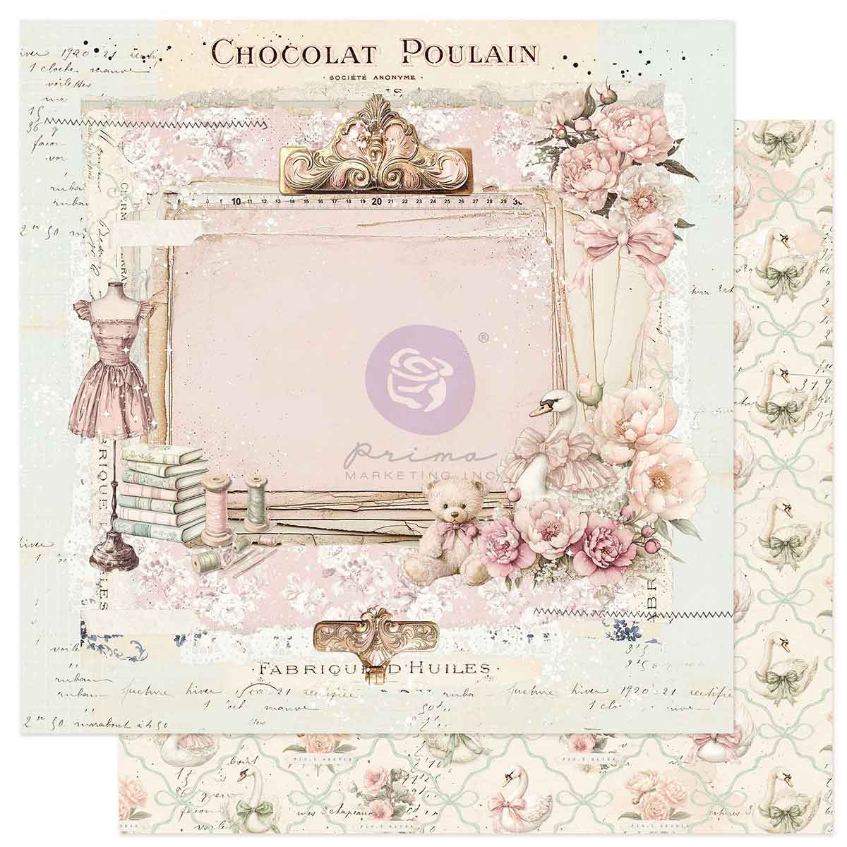 Prima Marketing - Buttons & Keepsakes 12x12 Paper Sheet, Treasured Heart