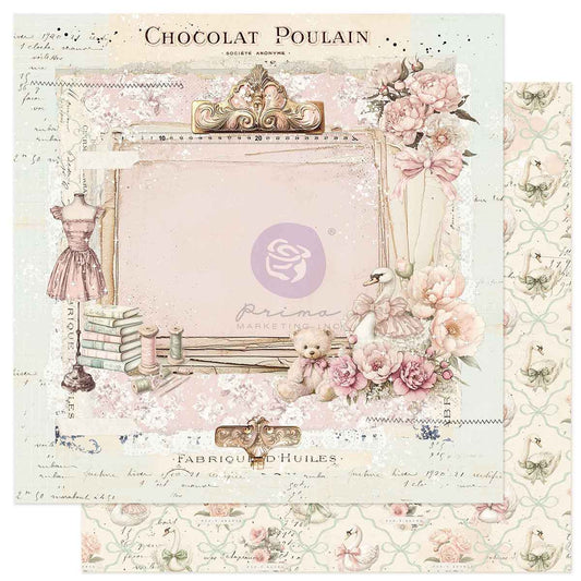 Prima Marketing - Buttons & Keepsakes 12x12 Paper Sheet, Treasured Heart