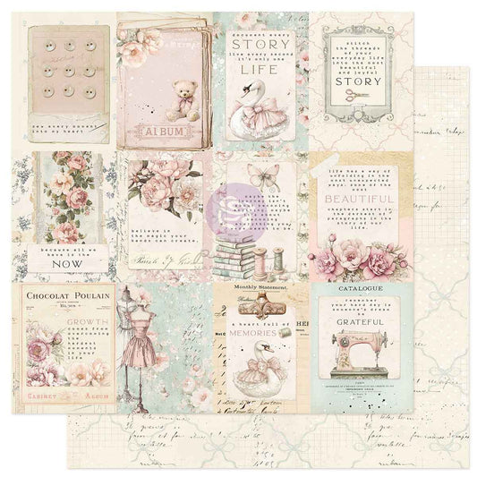 Prima Marketing - Buttons & Keepsakes 12x12 Paper Sheet, A Heart Full Of Memories