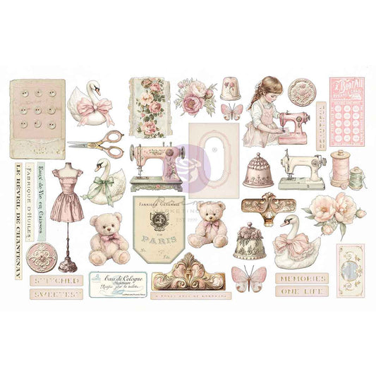 Prima Marketing - Buttons & Keepsakes Ephemera, Stitched Clippings 76pcs