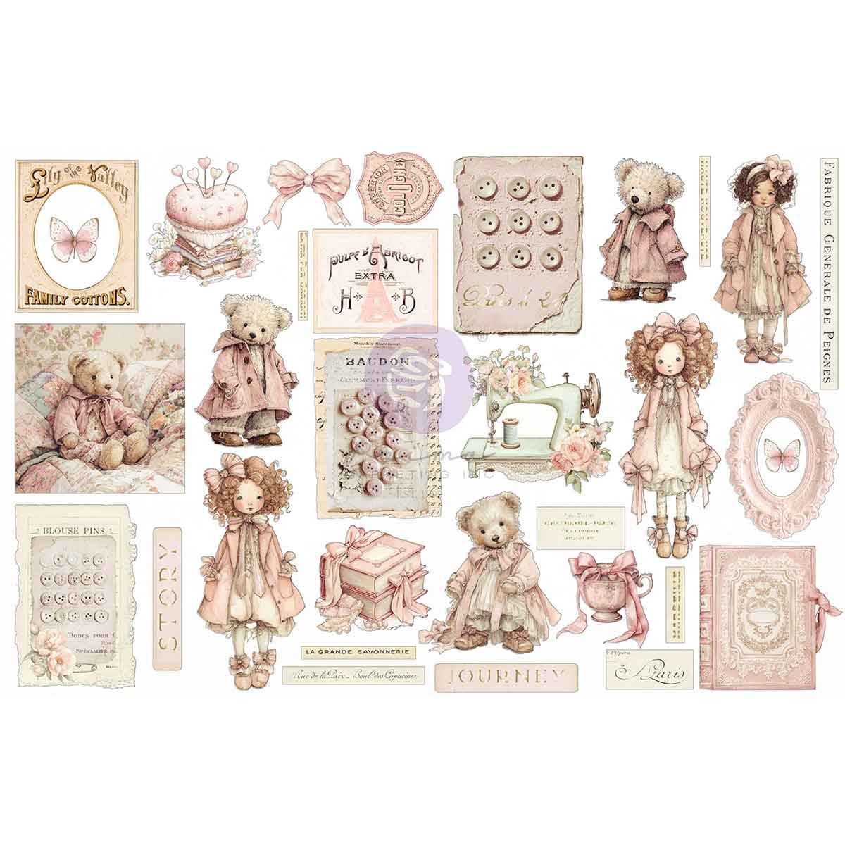 Prima Marketing - Buttons & Keepsakes Ephemera, Quilted Memories 64 pcs