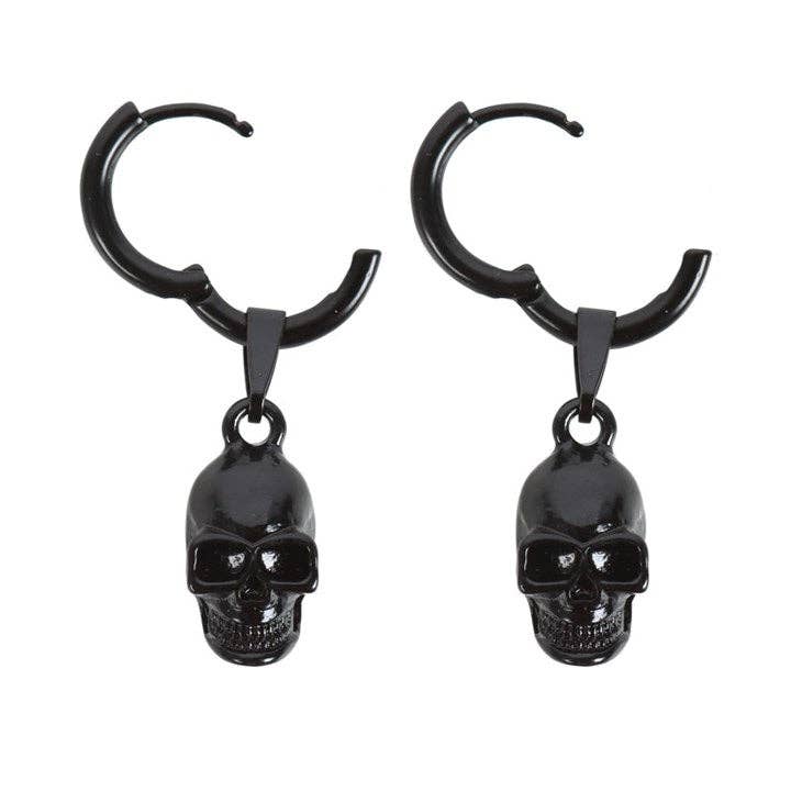 Something Different : Black Stainless Steel Skull Earrings