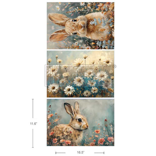 Re-Design With Prima® A3 Decoupage Fiber - Garden Bunny Tales  11.7x16.5" 3 Sheets