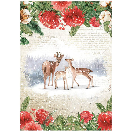 Stamperia Rice Paper Sheet : Home for The Holidays - Deer 8.5x11"