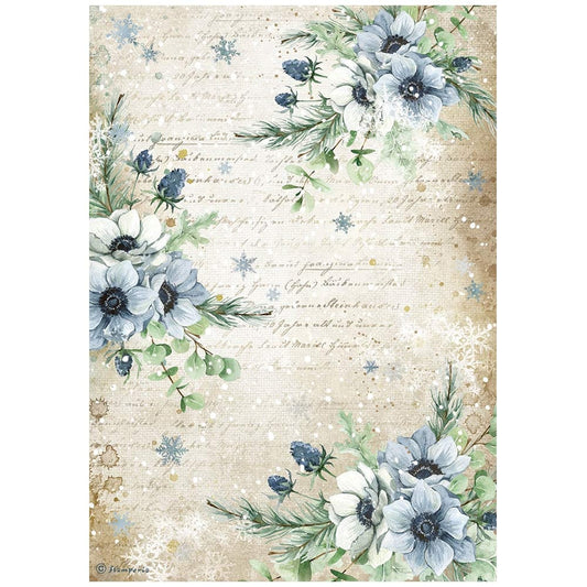 Stamperia Rice Paper Sheet - Cozy Winter : Blue Flowers