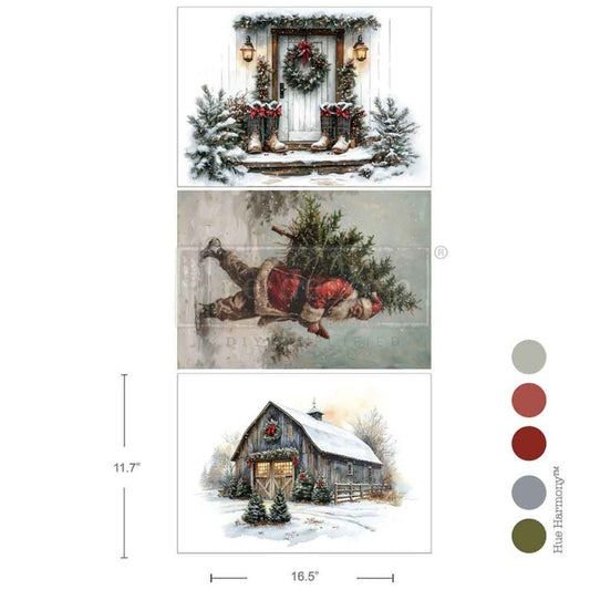 Re-Design With Prima® A3 Decoupage Fiber - Santa's Woodland Stroll 11.7x16.5" 3 Sheets