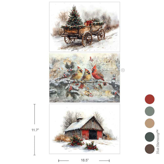 Re-Design With Prima® A3 Decoupage Fiber - Christmas in the Countryside 11.7x16.5" 3 Sheets