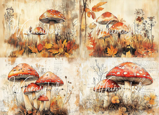 Whimsykel Designs : Decoupage Paper : Fall Mushroom 29x21
