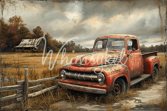 Whimsykel Designs : Decoupage Paper : Old Red Farm Truck 21x29"