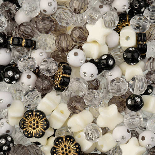 Craft Beads Star Mix 70g Black and White