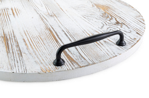 Whitewash Round Tray With Metal Handles
