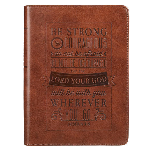 Be Strong and Courageous Brown Handy-sized Faux Leather Journal - Joshua 1:9