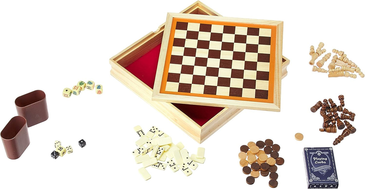 6 in 1 Game Set, Chess, Checkers, Backgammon, Poker, Dice, and Dominoes